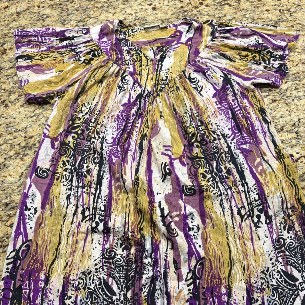 Loungees Womens 3X Cotton Muumuu House Dress Purple Yellow Abstract Paisley